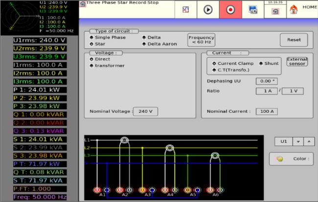 B&K Precision Data Acquisition Recorders 3-Phase electrical power screen