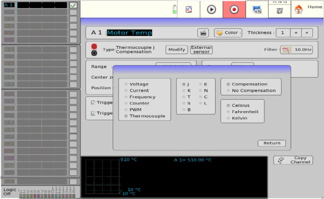 B&K Precision Data Recorders Channel Configuration Screen B&K Precision Data Recorders Channel Configuration Screen
